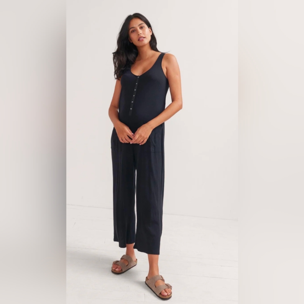 Hatch All Tri Black Sleeveless Maternity Jumpsuit - 0